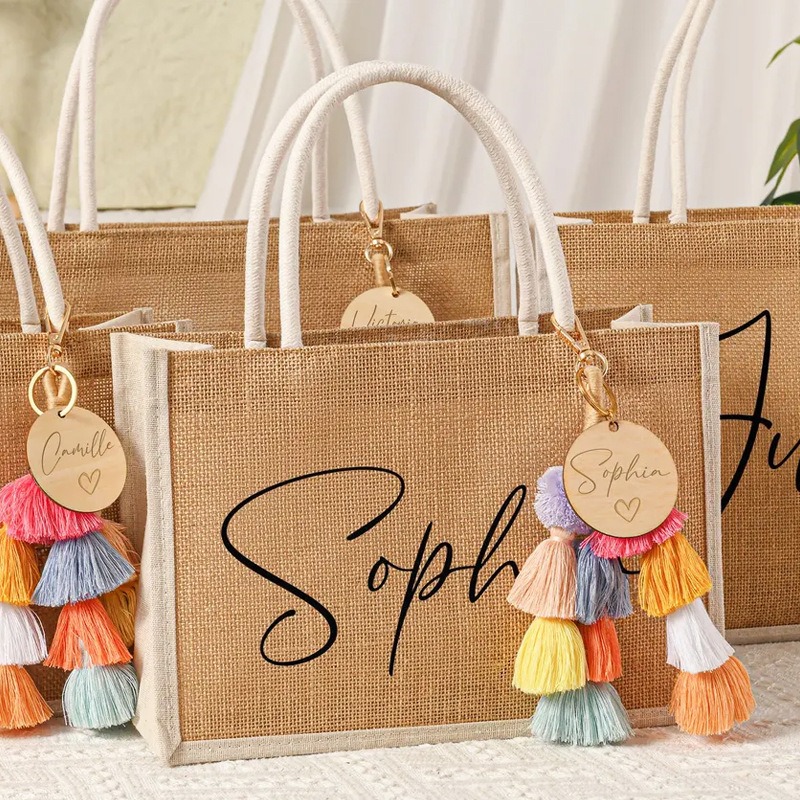 Custom Tassel Bag Charm with Wood Tag